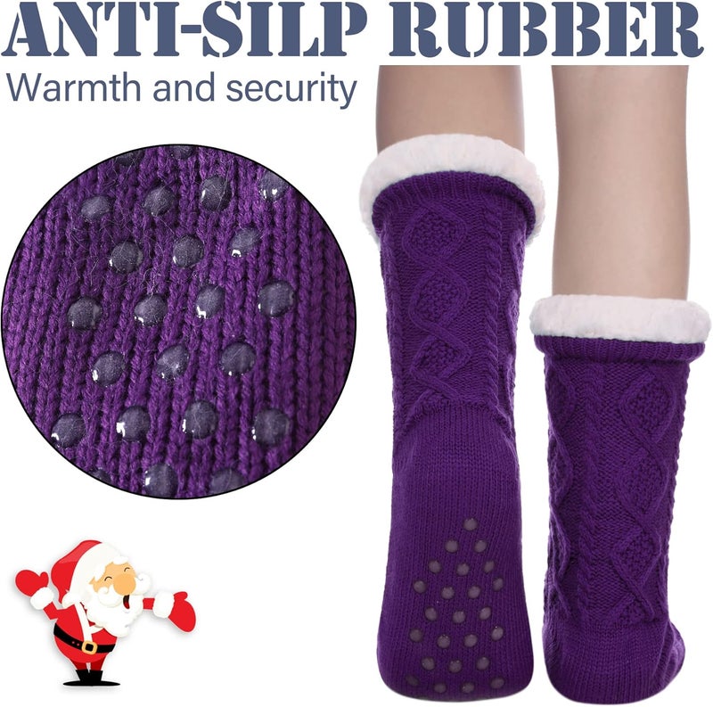 LINEMIN Womens Slipper Socks Winter Warm Fleece Lined Socks Cozy Soft Thick Fuzzy Non Slip Indoor Christmas Socks - Image 3